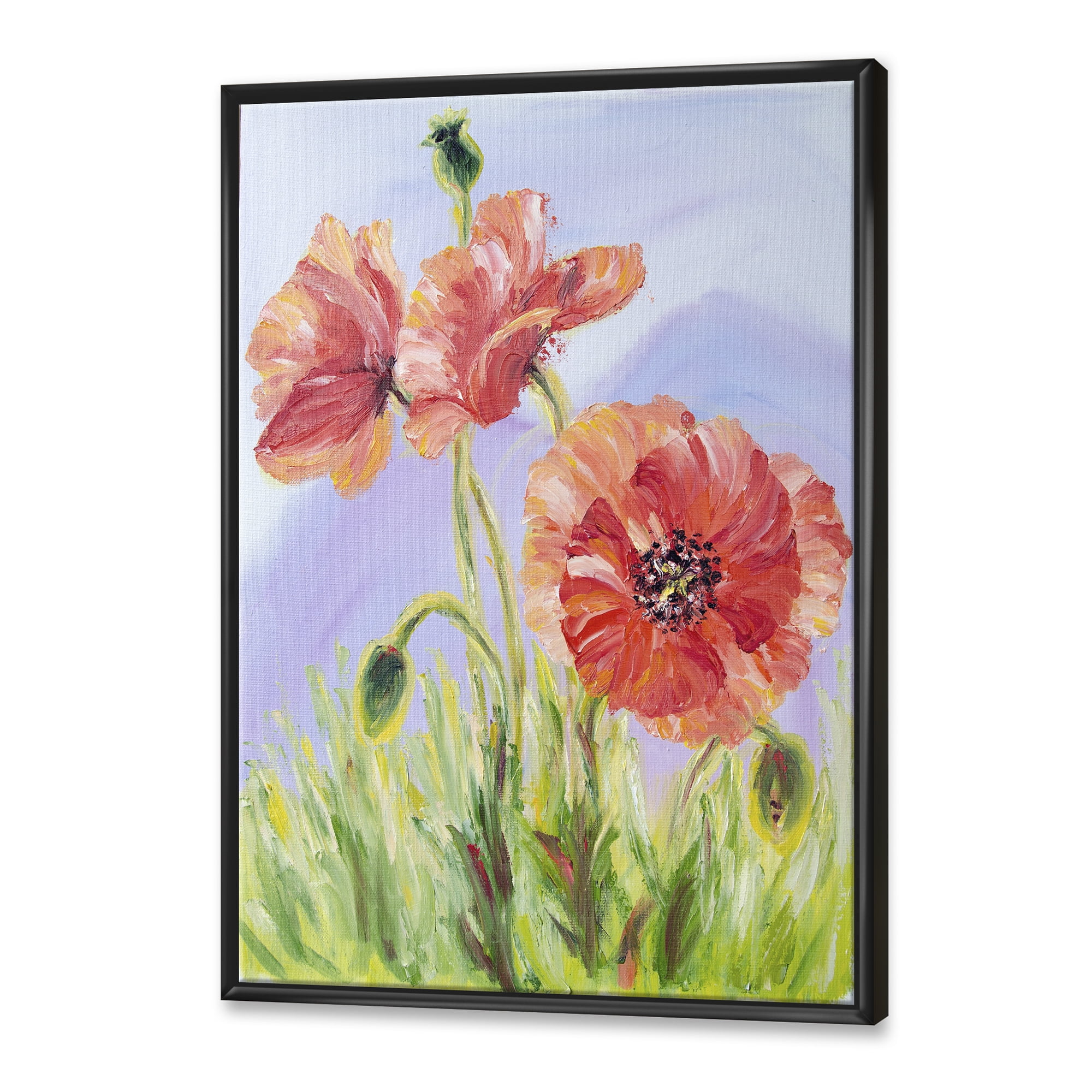 Designart 'Blossoming Poppies At Dawn' Traditional Framed Canvas Wall Art Print