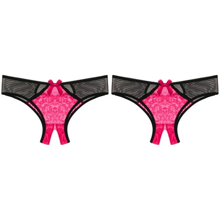 Wijhcboe 2 Pack Women s Valentines Day Sexy Lingerie for Women Sexy Underpants Panties Low Vintage Lingerie for Women Garter Waist Lace Briefs Underwear Thigh High Fishnet Stockings for Women Linger