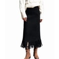 thumbnail image 3 of Suede Skirts for Women Fall Winter Midi Pencil Skirt with Tassel Black XL, 3 of 7