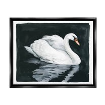 Elegant Swan Reflection Portrait Animals & Insects Graphic Art Jet Black Framed Art Print Wall Art