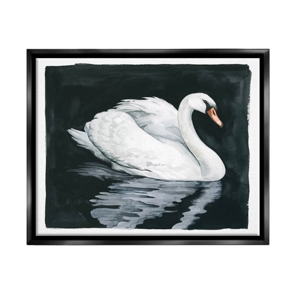 Elegant Swan Reflection Portrait Animals & Insects Graphic Art Jet Black Framed Art Print Wall Art