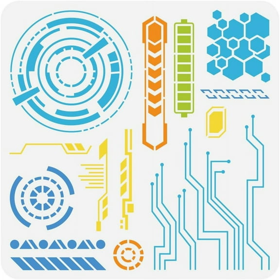 Science and Technology Stencil for Painting 11.8x11.8 inch Reusable Circuit Board Drawing Template DIY Craft Bullet Tracker Decoration Stencil for Painting on Wood Wall Fabric Furniture