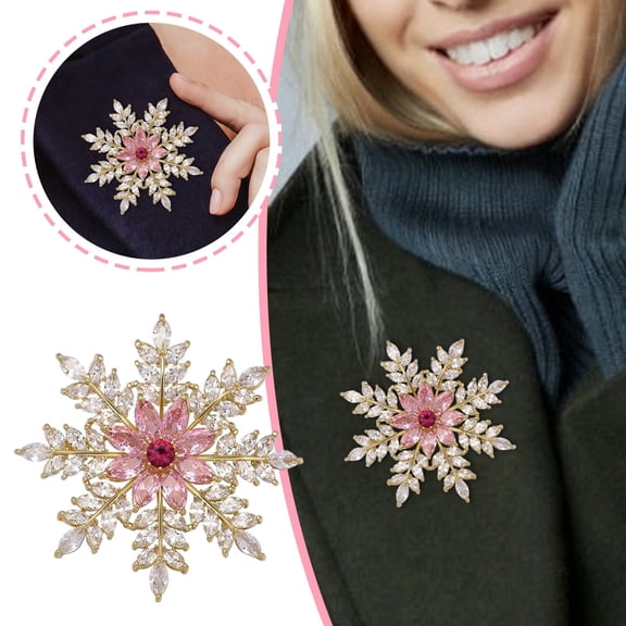 Women's Clear Austrian Winter Snowflake Brooch Pin Christmas Cubic Zirconia Brooch Lapel Pins Elegant Flowers Dress Accessories Jewelry Boutonniere Corsage for Hat Bag Suit Tie Wedding