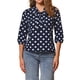 thumbnail image 1 of Blusa de cuello con lazo y puños elásticos impresos para mujeres INSPIRE CHIC, talla XS, color azul marino, 1 of 5
