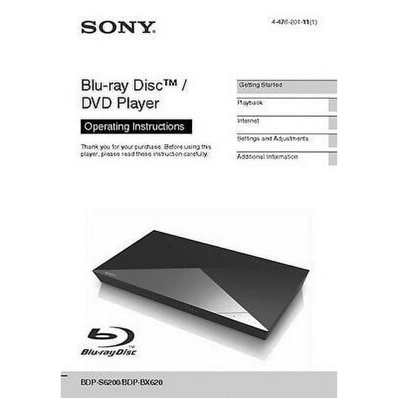 Instruction Manual ONLY for Sony BDP-S6200 Blu-ray Player Owners Manual REPRINT