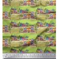 thumbnail image 1 of Soimoi Green Poly Georgette Fabric Landscape & City Digital Print Fabric by Yard 52 Inch Wide, 1 of 3