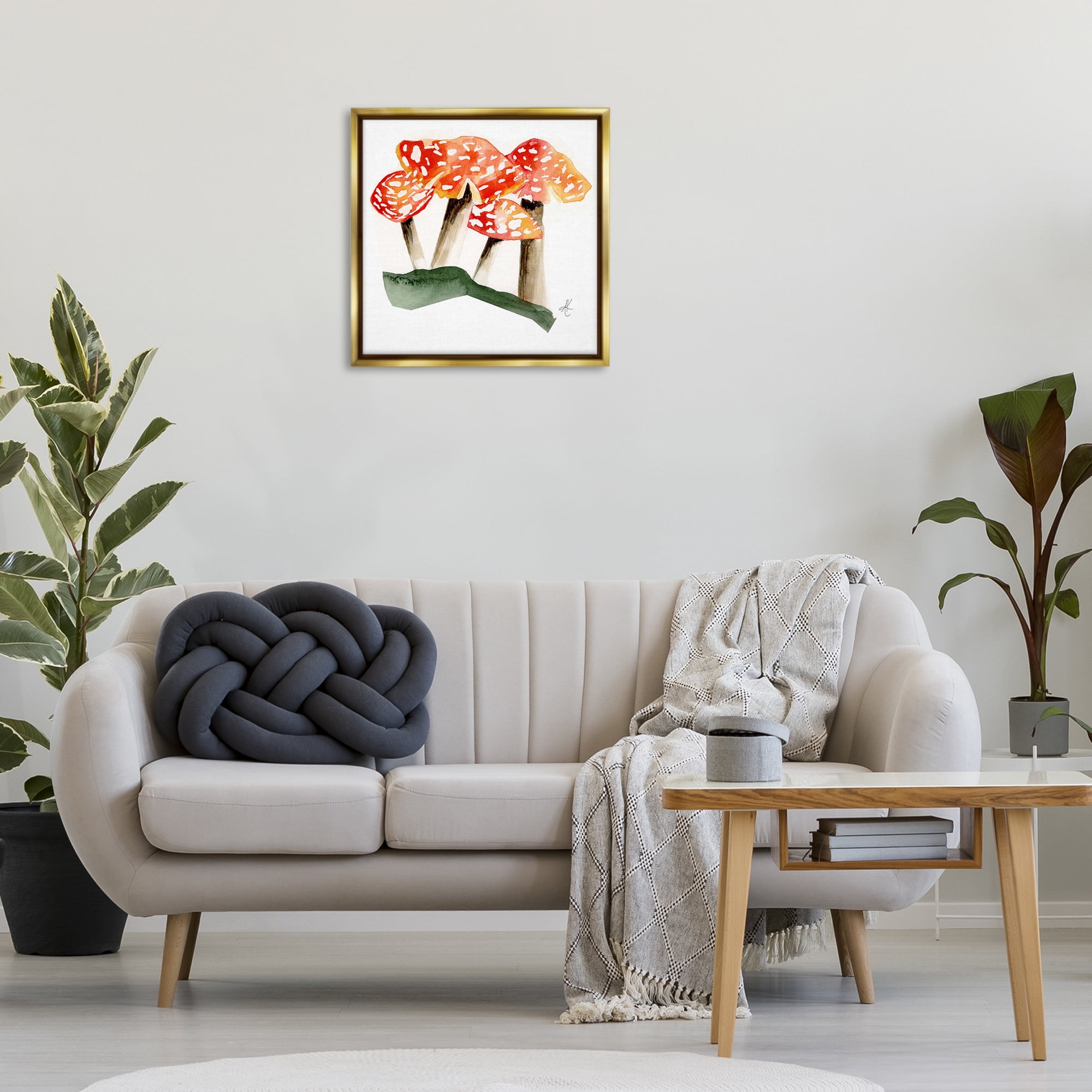 Stupell Industries Dotted Red Mushrooms Plants & Flowers Painting Gold Floater Framed Canvas Art Print Wall Art, 25 x 25