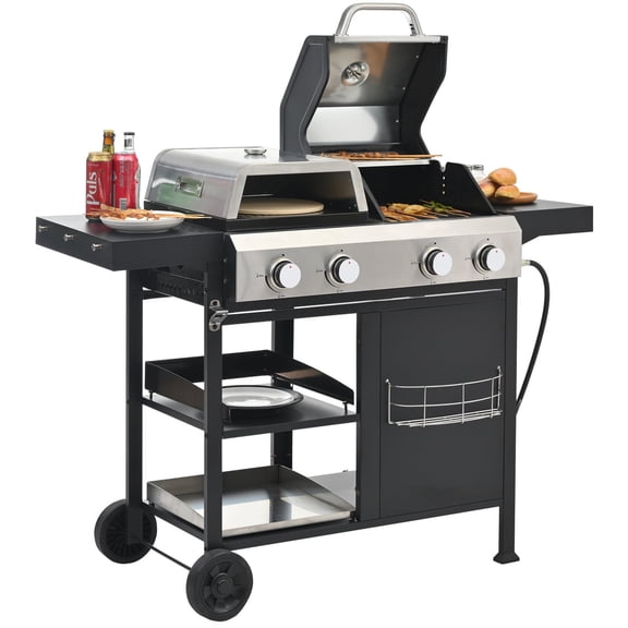 HighSound 4 Burner Propane Gas Grill & Griddle Combo BBQ Grill with Lid & Pizza Oven 49200 BTU, Flat Top Propane Grill Griddle Combo for Outdoor Cooking While Camping & Tailgating, Black