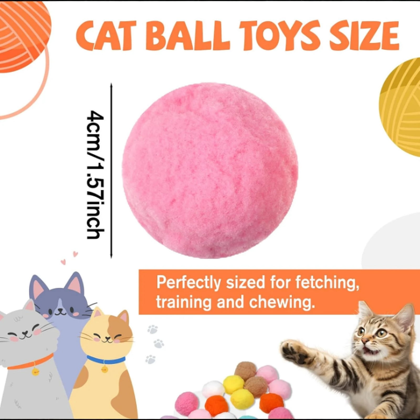 Cat Toys for Indoor Cats, 20 Pack 1.6 Inch Soft Plush Balls, Quiet Interactive Kittens Toys for Batting and Chasing, Colorful Sensory Enrichment Pet Supplies A