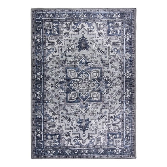 L'Baiet Lyla Bleu Traditionnel Lavable Tapis en Tissu 8 Pi x 10 Pi
