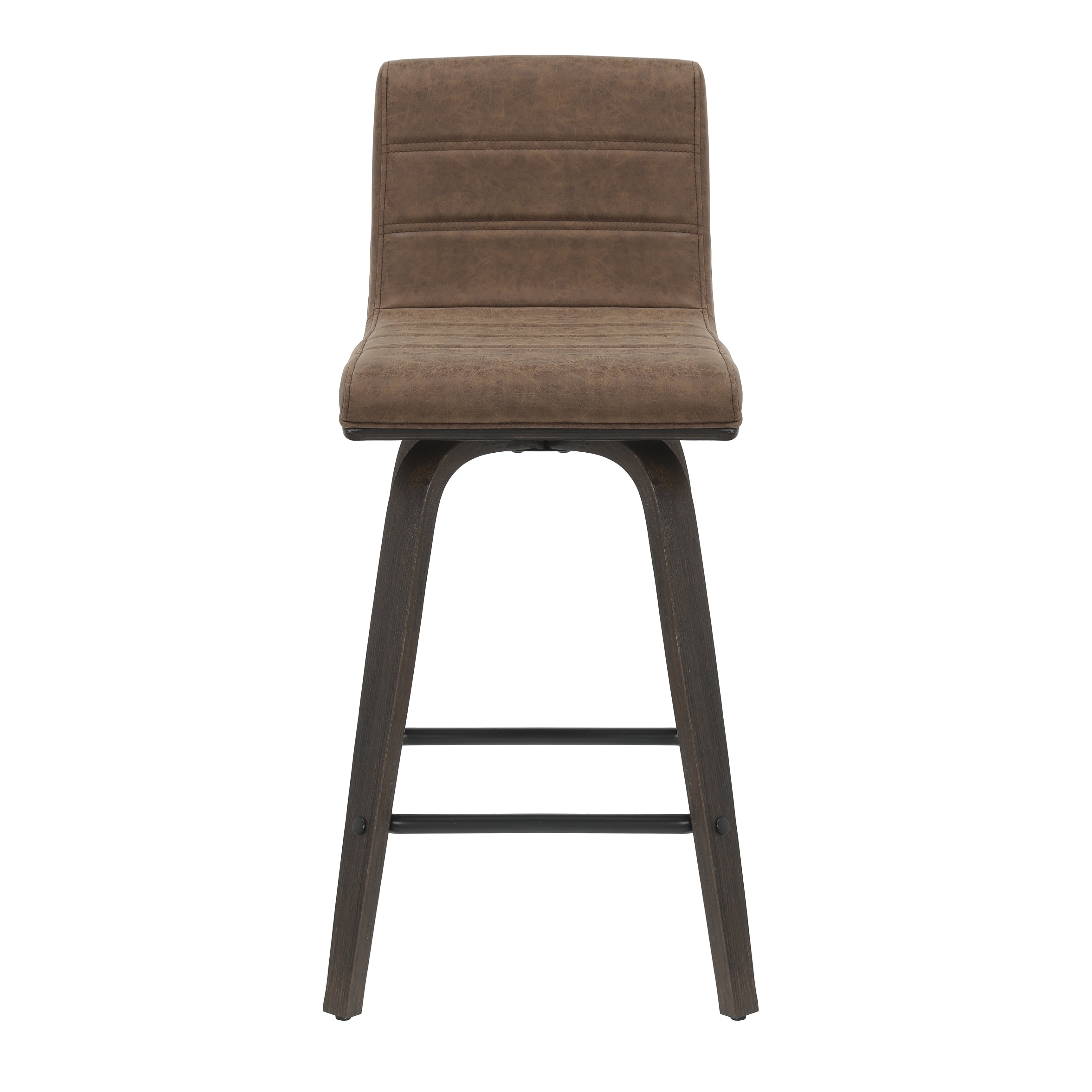 Vienna 35.5 in. H Swivel Counter Height Vintage Dark Brown Square Back Wood Bar Stool with Faux Leather Seat Set of 2