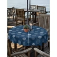 thumbnail image 2 of Outdoor Tablecloths with Umbrella Hole & Zipper, Navy Blue Daisy Round Tablecloths 60 Inch, Modern Farmhouse Chrysanthemum Floral Waterproof Table Cloth, Patio/Pool/Picnic Table Covers, 2 of 8