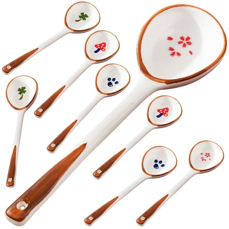 STRANDCHIC Ceramic Asian Soup Spoons Blue Long Handle For Children Home Use 8Pcs 6.7X2X1In