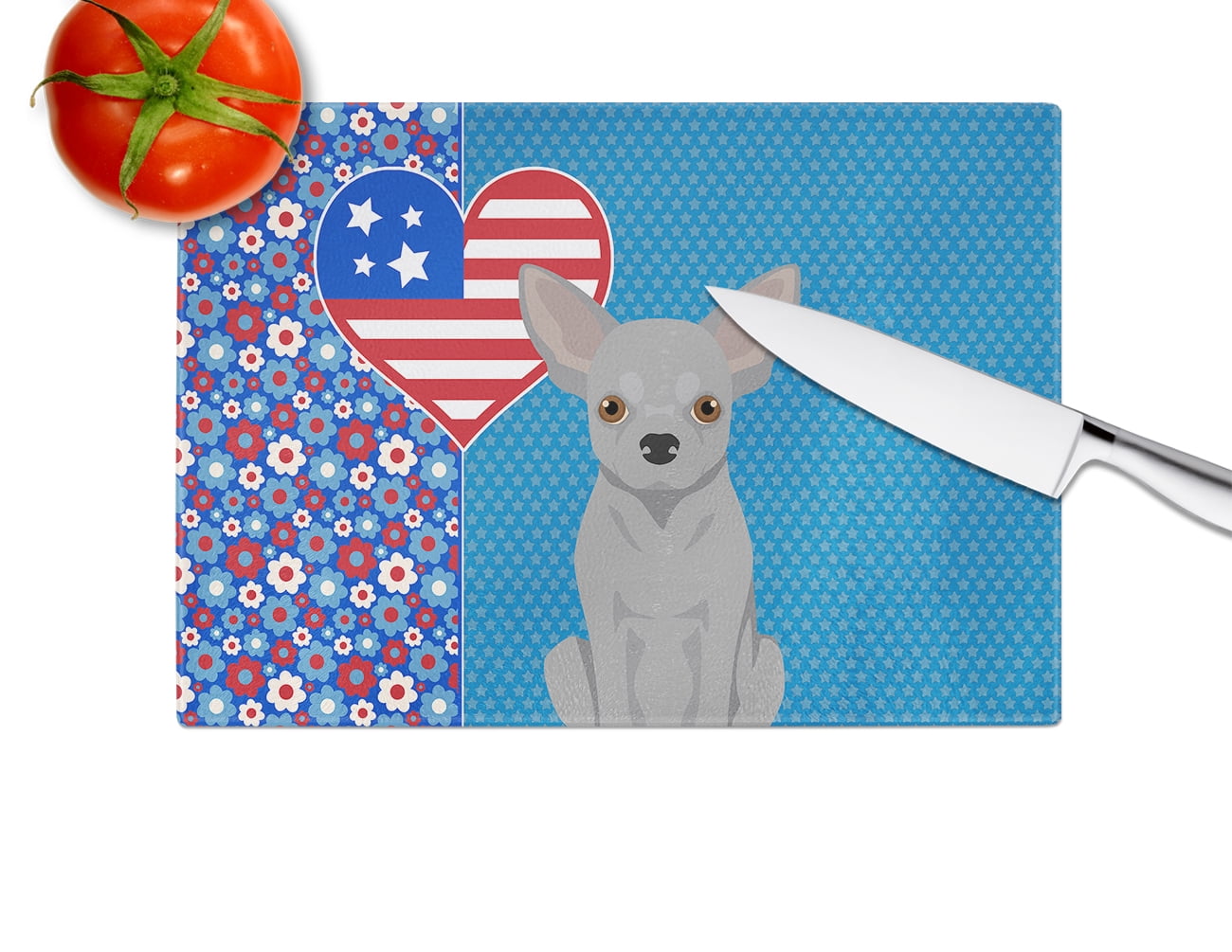 Silver Chihuahua Glass Cutting Board Large 12 in x 15 in