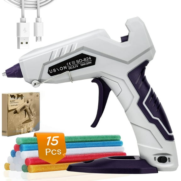 Asunby Cord less Hot Glue Gun with 2900mAh Battery & 15 Premium Glue Sticks for DIY, Crafts, and Gifts