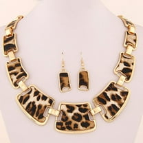 Eosunjian 1 Set Statement Necklace Exaggerated Big Luxury Elegant Retro Leopard Women Hook Earrings Kit Fashion Jewelry Leopard