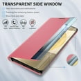 thumbnail image 4 of Phone Case for Samsung Galaxy S24 Case, Smart Clear View Window Luxury Slim Mirror for Galaxy S24 Case with Kickstand, Leather Hard PC Flip Shockproof Protective Cover Samsung S24 5G Case (Pink), 4 of 14