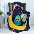 thumbnail image 4 of Night Sky Soft Flannel Fleece Blanket, Lover Owls on Moon Sleeping at Starry Late Time Bedtime Childish Theme, Cozy Plush for Indoor and Outdoor Use, 70" x 90", Indigo and Multicolor, by Ambesonne, 4 of 5