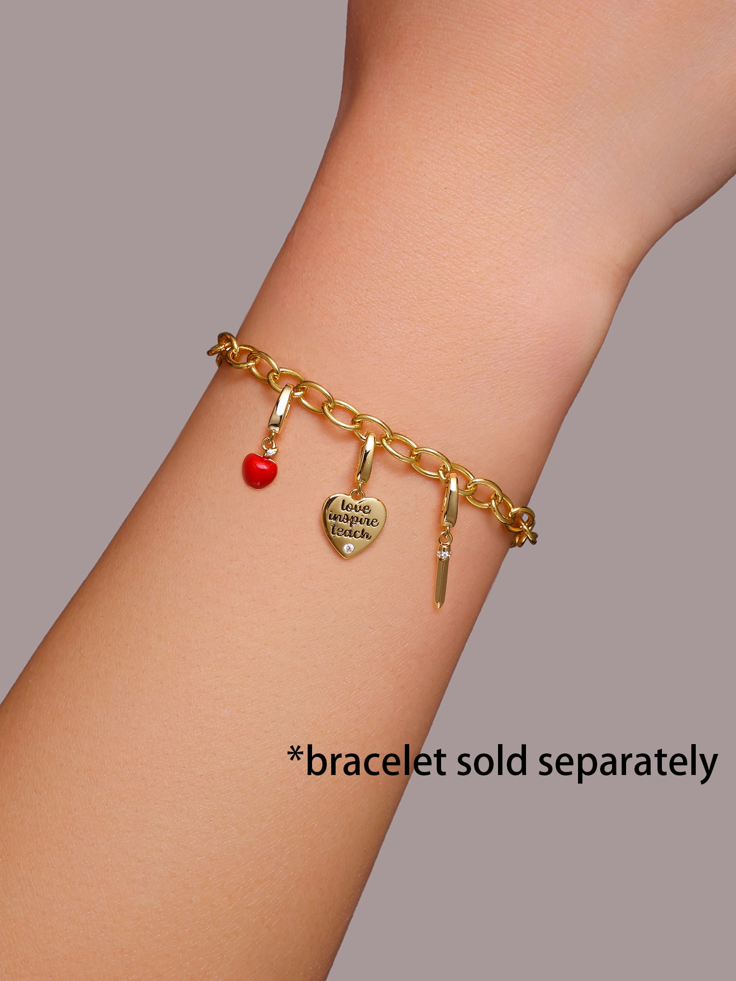 Brilliance Fine Jewelry Simulated Diamonds Teacher Charm Set in 14KT Gold Plated Sterling Silver