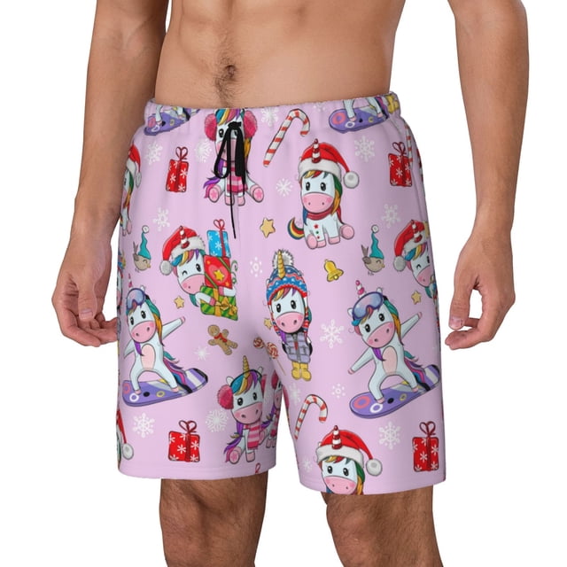 Fotbe Christmas Unicorns Traje de Baño para Hombre – Shorts de Natación de Secado Rápido con Forro y Bolsillos-XX-Large