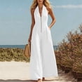 thumbnail image 4 of Purcolt Women's Sleeveless Halter Neck Jumpsuits One Piece Wide Leg Long Pants Romper Zipper Front Pleated Beach Vacation Outfits with Pockets, 4 of 7