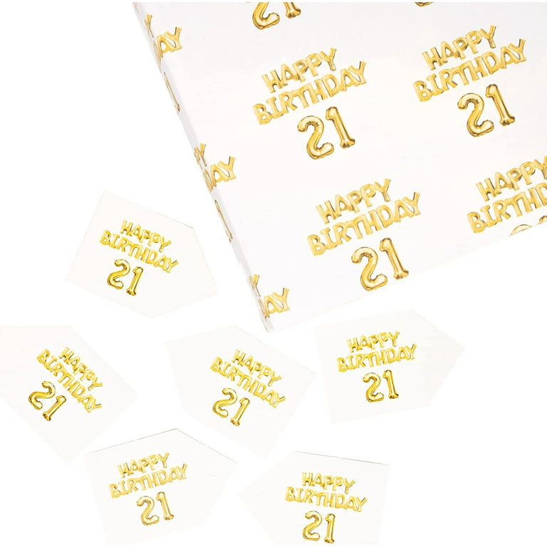  Happy Birthday Wrapping Paper - 6 Sheets of Gift Wrap -  Colorful Balloons Wrapping Paper Sheets - For Men and Women - 21st Birthday  - Twenty-one - Comes With Fun Stickers 