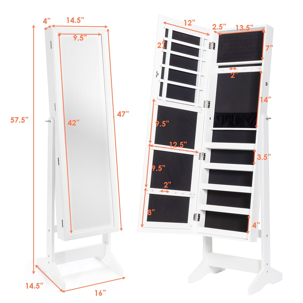 Costway Jewelry Cabinet Stand Mirror Armoire Lockable Organizer