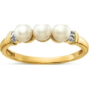 JEWELRY BY SWEET PEA 14K Yellow Gold Diamond And Fw Cultured 3-Pearl Ring (Size 7) Made In India y11654aa