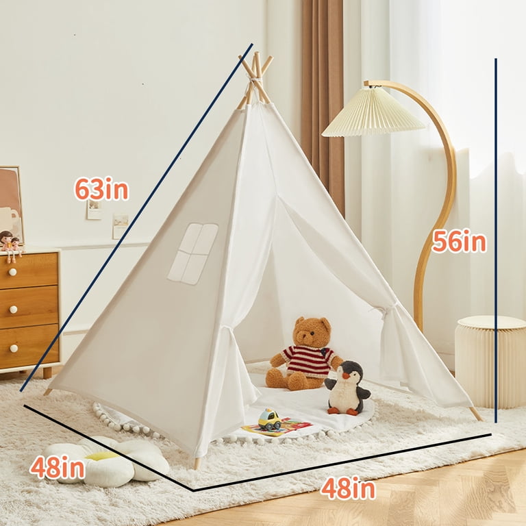 Koppop Kids Teepee Play Tent, Natural Canvas, White photo 5