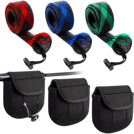 6 Pcs Spinning Reel Covers and Fishing Rod Sleeve Fit 2000-3000 Series Baitcaster Protective Case Pouch Bag Sock for Casting Trolling Rods Gear Storage Protection