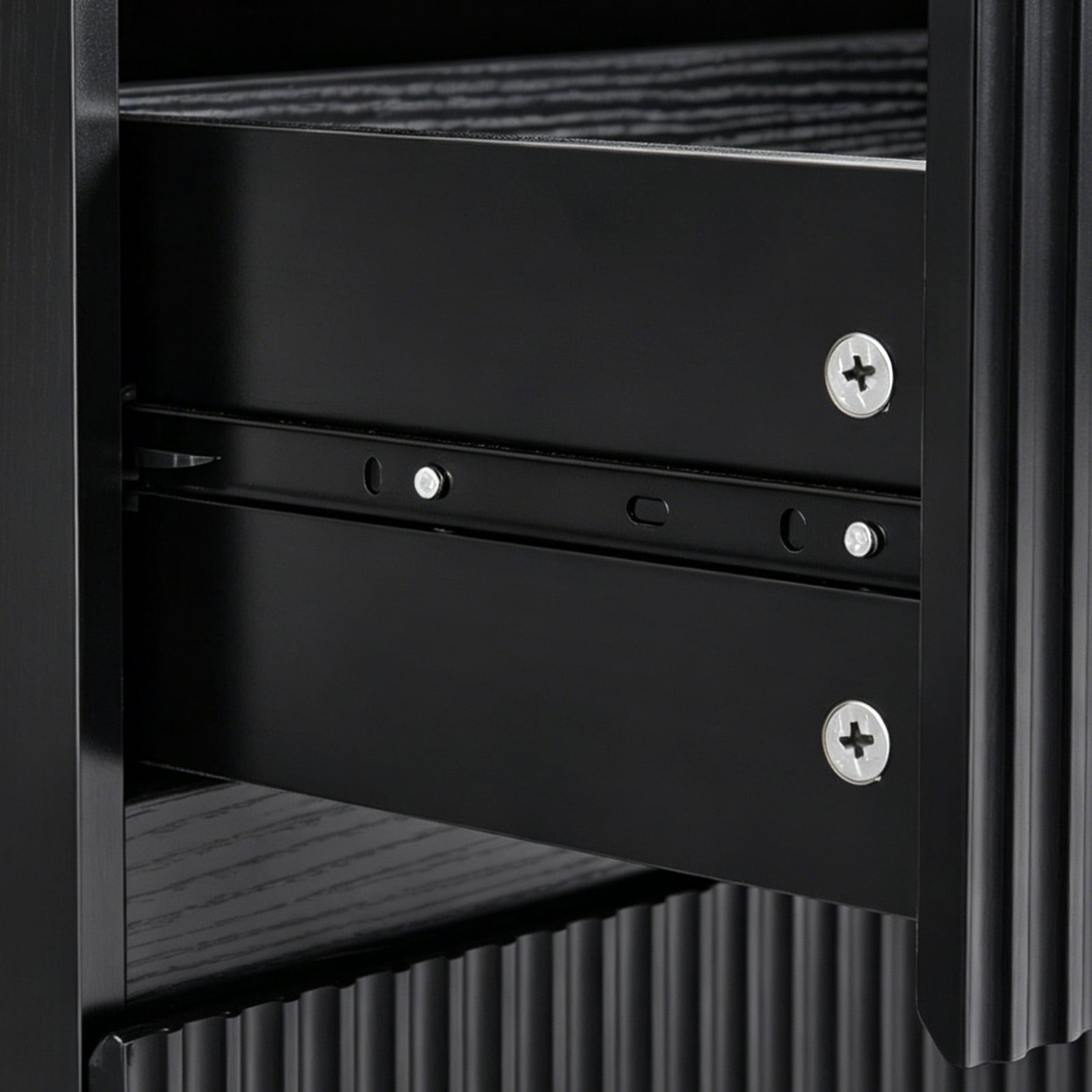 Handleless 6-Drawer Dresser with Grille Finish P2 Particleboard + MDF & Melamine Veneer + Vacuum-Formed Bedside Table 55.12*15.75*27.95in Black
