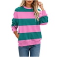 thumbnail image 2 of Karymi Cute Tops for Women Two-Tone Wide Horizontal Stripe Crew Neck Sweatshirt, Long Sleeve Non-Hooded Pullover Top, Block Color Sweatshirt with Side Pockets Womens Tops, 2 of 7