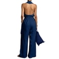 thumbnail image 5 of Linen Jumpsuits for Women, Halter V Neck Tie Waist Wide Leg One Piece Outfit for Casual Summer Wear, 5 of 5