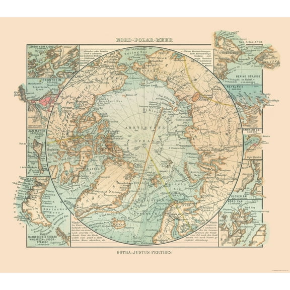 Historic Nautical Map - Arctic Ocean - Perthes 1914 - 26.07 x 23 - Vintage Wall Art