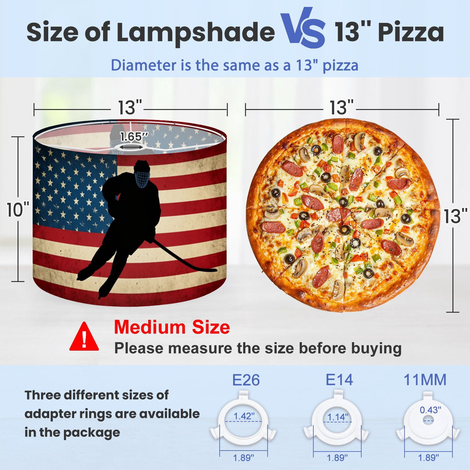 Lamp Shades Set of 2 Silhouette Hockey Player Against American Flag Independence Day 13" x 13" x 10" Lampshade for Table Lamps Floor Lamps Lamp Shade Replacement Easy Assembly Required