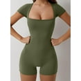 thumbnail image 5 of FEORJGP Women Summer Bodycon Playsuits Square Neck Bodysuit Short Sleeve Slim Jumpsuits Casual Solid Color Short Rompers Clubwear Streetwear, 5 of 7