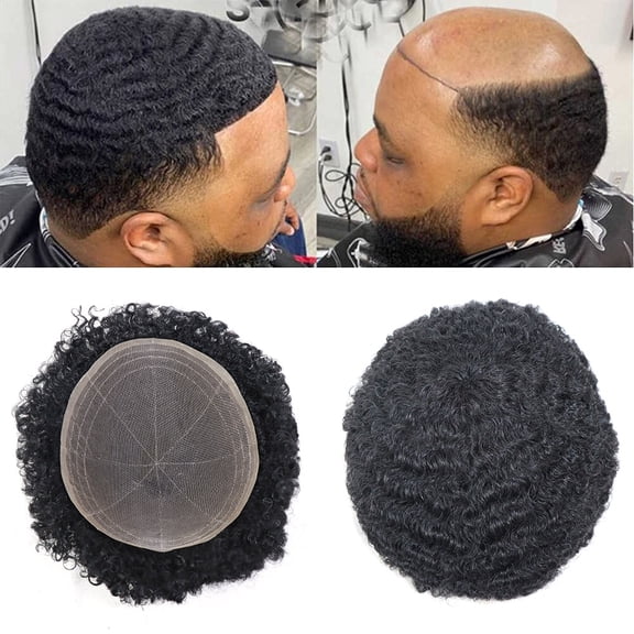 Curly Toupee for Men Human Hair Replacement System Full Lace Men Hairpieces Kinky Curly Male Hair Prosthesis Black Hair Units