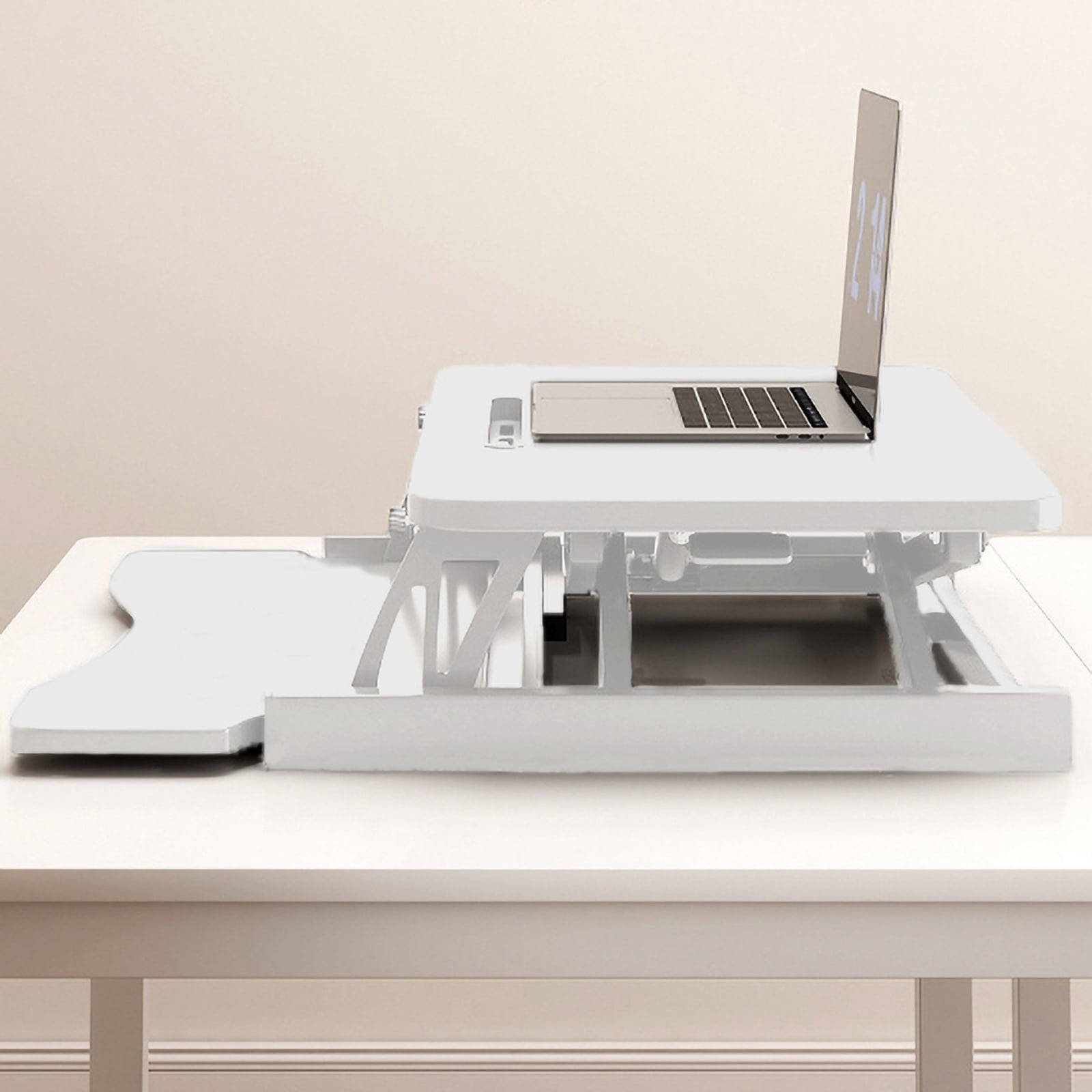 Deiokin 32" Height Adjustable Sit Stand Desk Converter, Dual Monitor & Laptop Workstation