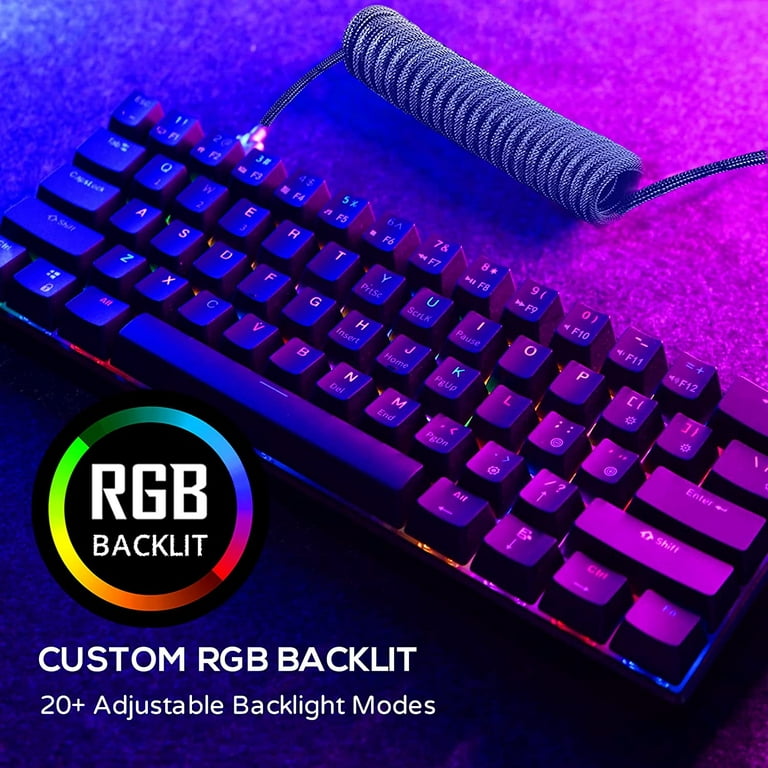 RK ROYAL KLUDGE RK61 60% Mechanical Keyboard, Bluetooth/Wired, 61 Keys, RGB  Hot Swap, Coiled Cable, Gaming - White