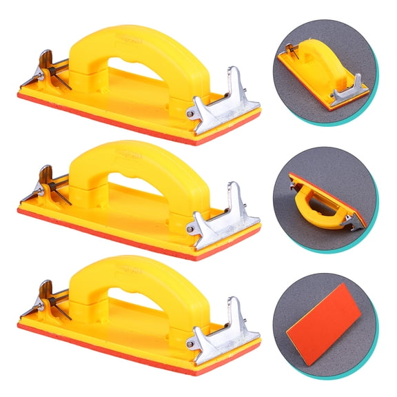 HEMOTON  3 Pcs Sandpaper Sander Hand Sanding Block Automotive Taco Yellow Holder