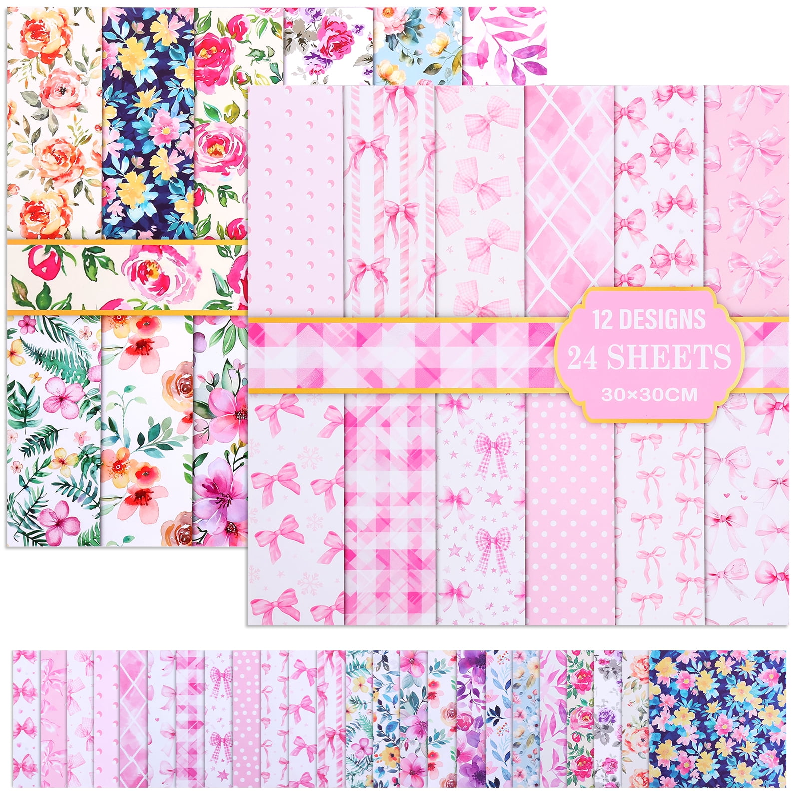 Atopoler 24 Themes Vintage Floral Scrapbook Paper Set,Double Sided Decorative Craft Paper for Birthday DIY Card,48Pcs,11.81 x 11.81 inches
