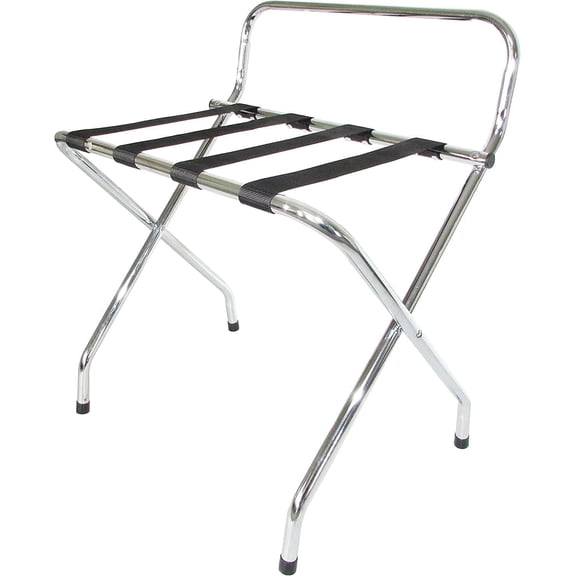 USTECH Chrome High Back Folding Luggage Rack, Heavy-Duty Metal Suitcase Stand for Guest Room, Bedroom, or Hotel – Foldable & Space-Saving Design