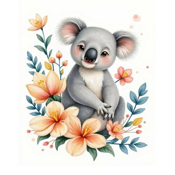 Paint by Numbers Kit for Adults, Koala Floral Delight Art Paint by Numbers, Easy Paint by Numbers Kit for Adults Beginner, DIY Adult Paint by Number Kits on Canvas, 12x16in Home Decor