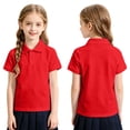thumbnail image 4 of Girls Polo Uniform Shirt Summer Slim Fit Short Sleeve Comfy Collared Shirts for Girls Back to School Outfit,Red 130, 4 of 4