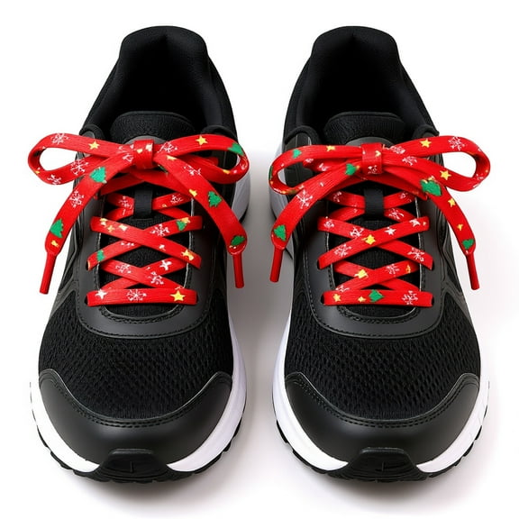 2 PCS Christmas Pattern Shoelaces for Sneakers, Festive Themed Boot Laces with Snowflake Reindeer Print, 47 Inch Long Lasting Polyester Laces for Holiday Style and Party Fun