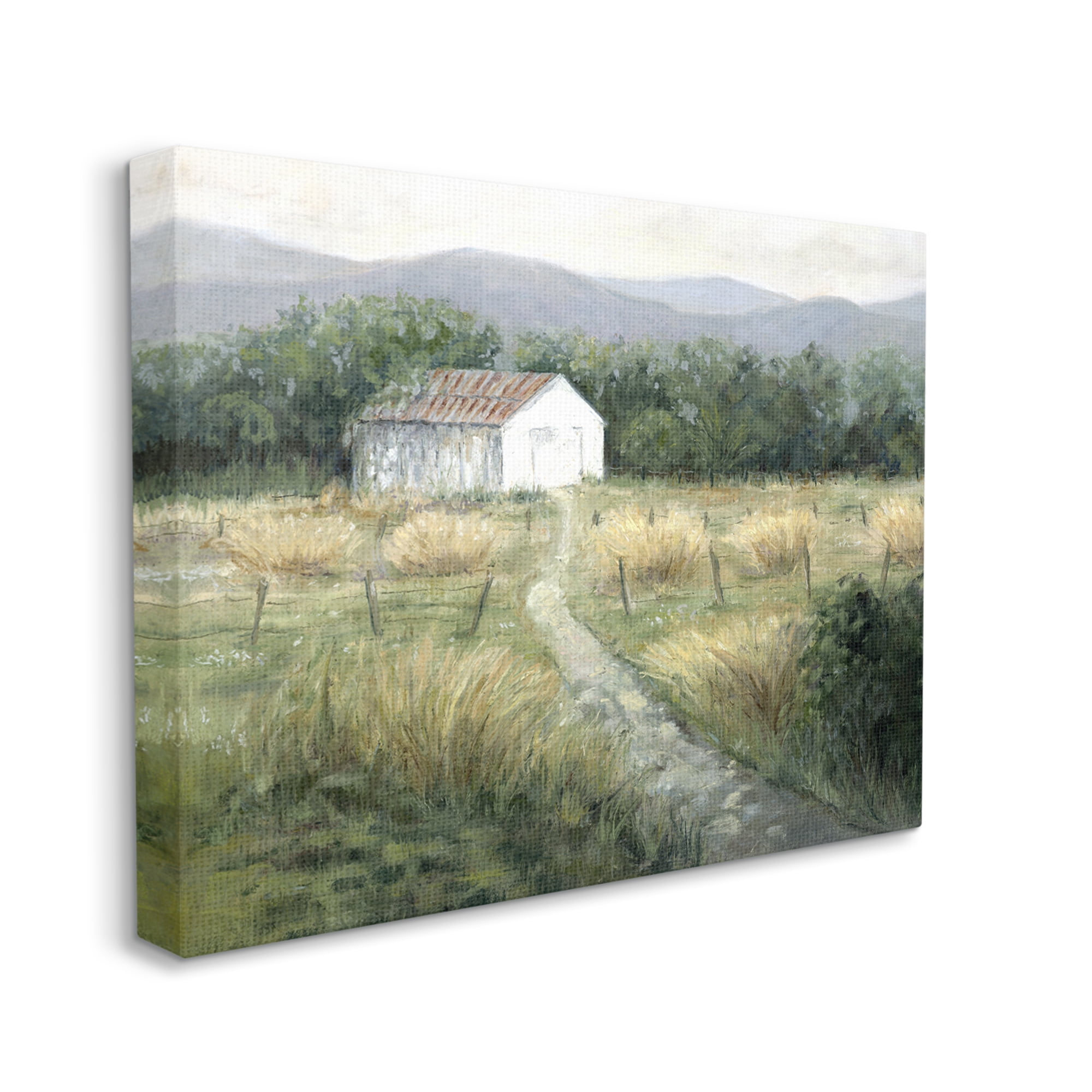 Stupell Industries Traditional White Cottage Path Landscape Painting Gallery Wrapped Canvas Art Print Wall Art, 40 x 30
