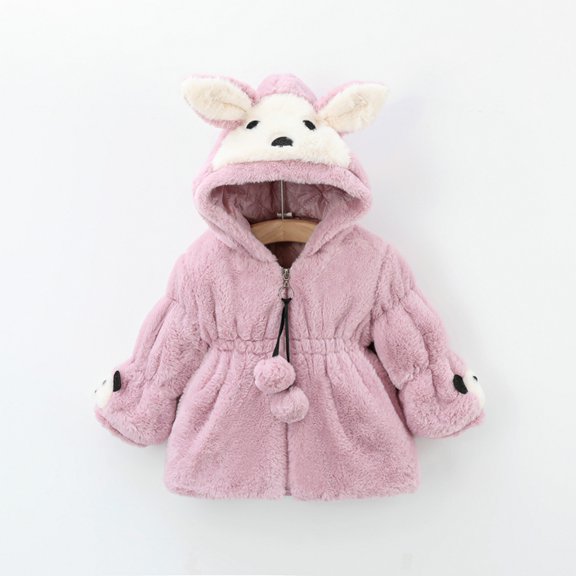 SDJMa Toddler Girls Solid Color Thicken Plush Cute Flowers Rabbit Ears Winter Hoodie Thick Coat Cloak