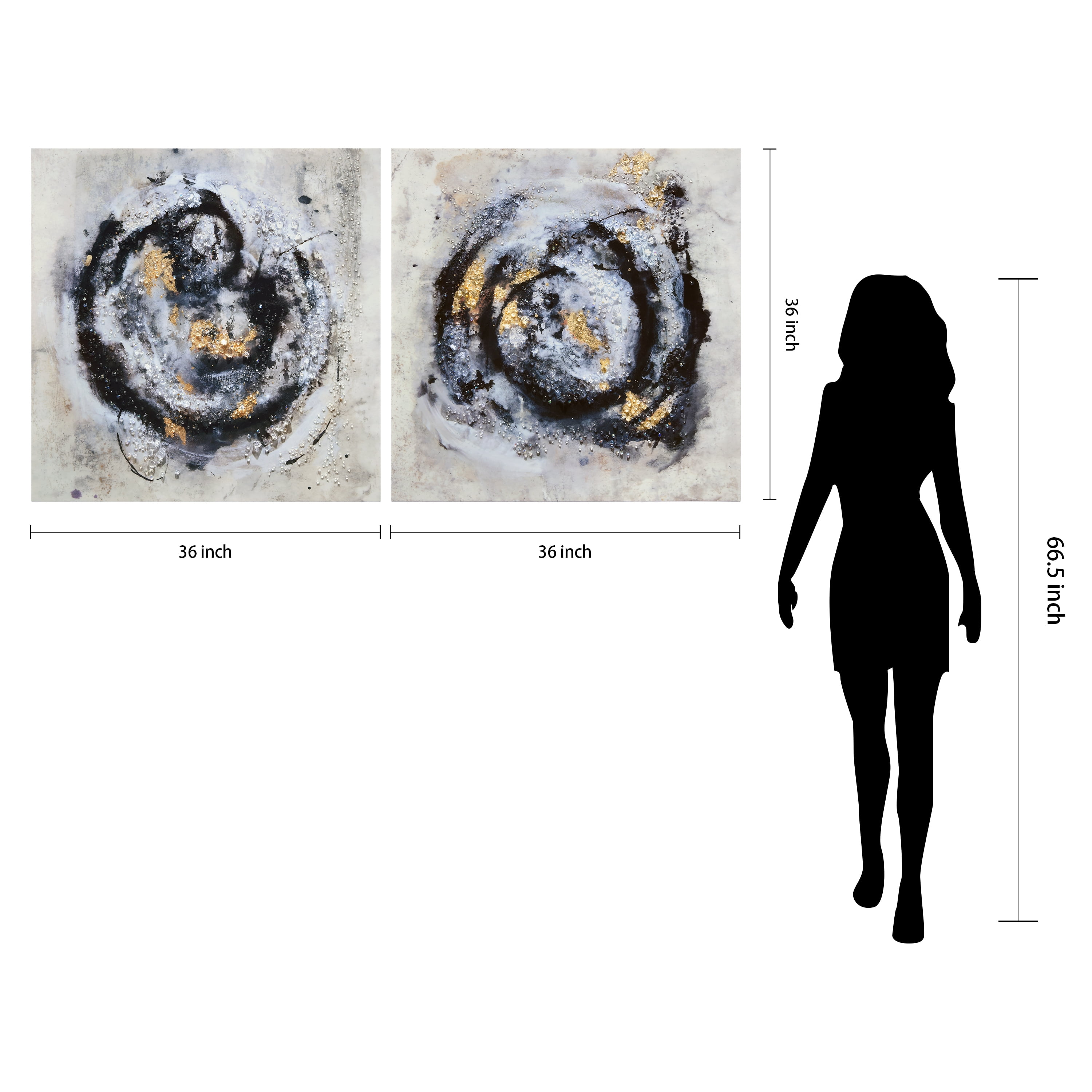 "Cosmic Swirl I & II" Crystallus Epoxy Coated Wrapped Glossy Abstract Canvas Wall Art with Heavy Acrylic Crystal Shards Embellishments, Gold Foil Accents
