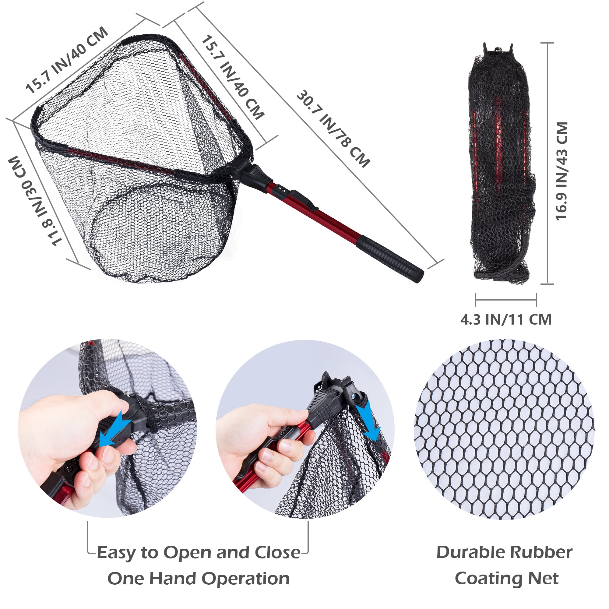 Bombrooster 4-in-1 Fishing Tool Kit: Landing Net, Pliers, Fish Gripper, Hook Remover. Kayak Fishing Gear & Boat Fishing Accessories for Freshwater Saltwater Fishing