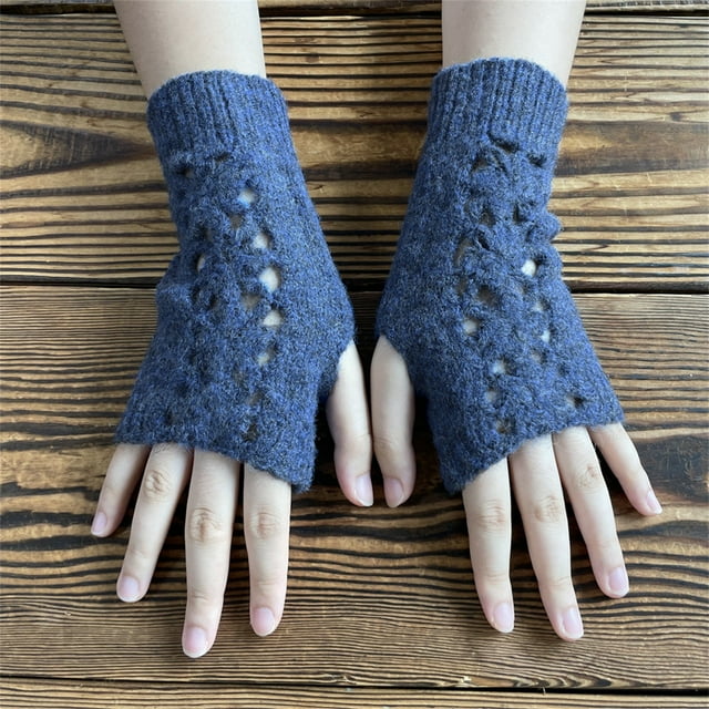 Winter New Ladies Fingerless Knitted Warm Solid Color Wool Blend Warm Half Half Finger Wool Gloves